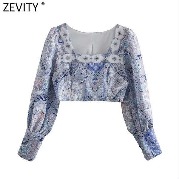 

women vintage totem flower print short smock blouse female court style puff sleeve slim shirts chic crop ls9297 210420, White