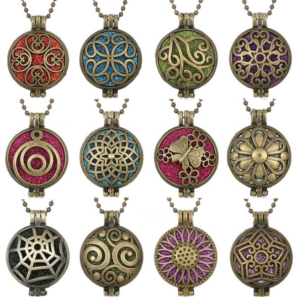 

pendant necklaces aroma diffuser necklace vintage bronze open lockets pendants perfume oil with 10pcs pads, Silver