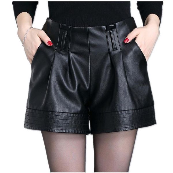 

women's shorts pu leather korean-style plus size slim-fit high-waist autumn and winter, White;black