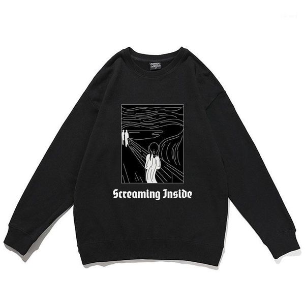 

men's hoodies & sweatshirts screaming inside with scream print sweatshirt men women funny fashion loose streetwear mens hip hop trend p, Black