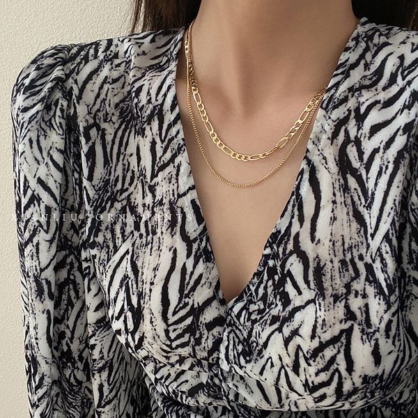 

wind multi-layer folding decorative necklace female clavicle chain female simple temperament, Silver