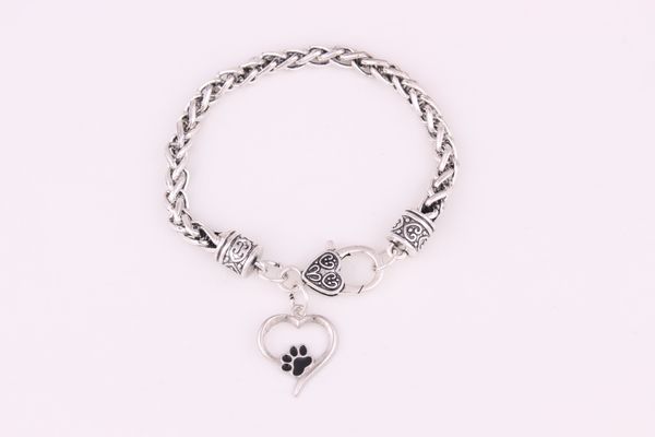 

new arrival 10pcs a lot puppy dog cat pet paw print love heart pendant bracelet lobster-claw-clasps, Golden;silver