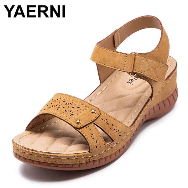 

sandals yaerni women mid heel hollow out sewing wegdes female open toe platform fashion comfortable shoes, Black
