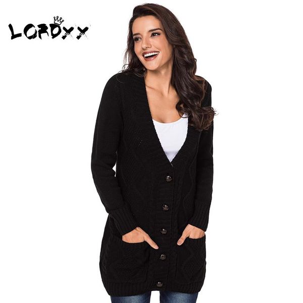 

women's sweaters lordxx long cardigan women black casual ribbed sweater v neck knitted for woman winter 2021 female outwear, White;black