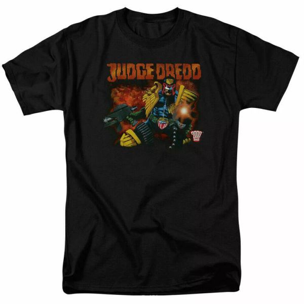 

judge dredd through fire t shirt licensed comic book tee black, White;black