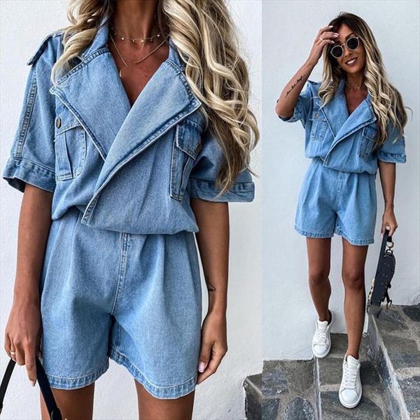 

summer shorts jumpsuit loose women jean casual denim jumpsuits wide leg overalls suspender, Blue