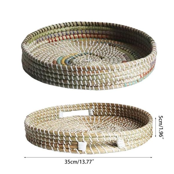 

kitchen storage & organization t21d hand woven fruit basket round rattan serving tray food plate candy snack bread organizer home living roo