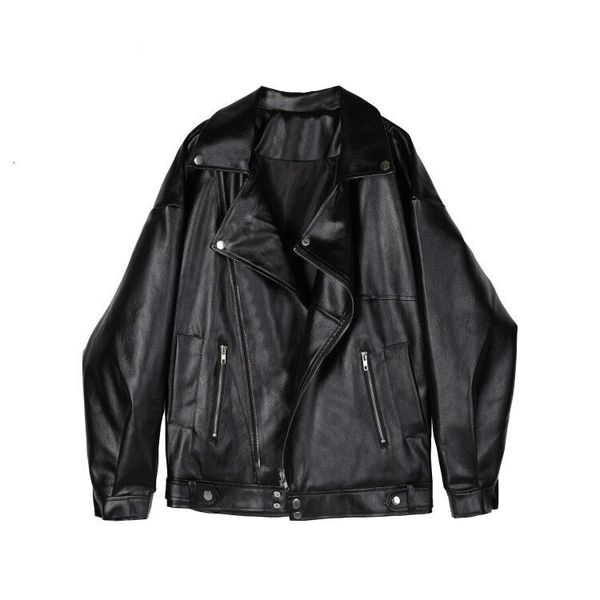 

Spring and autumn locomotive leather plutonium women's coat, Black