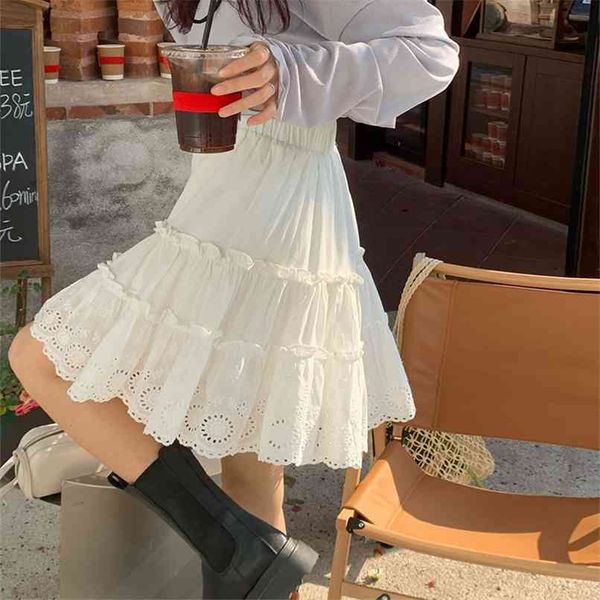 

cake skirt white thin poncho a-word women's wear-reducing summer korean style high-waisted student 210529, Black