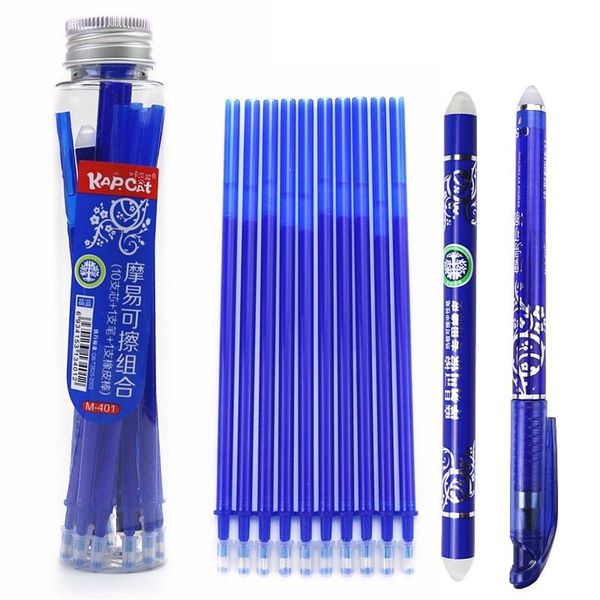 

1pcs pen x 9pcs refills color erasable set office stationery gel pens eraser stick neutral ink-blue writing supplies