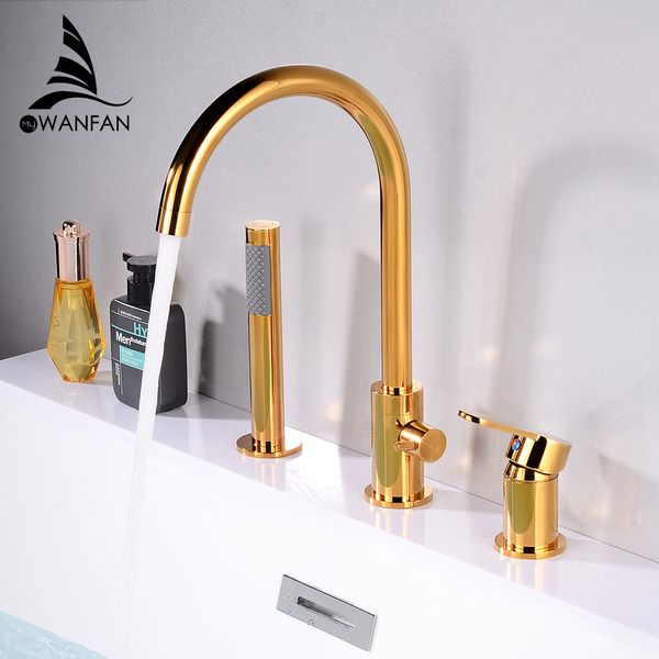 

bathroom sink faucets basin gold deck mounted 3 holes 2 handles and cold water mixer tap 855853 8jdj