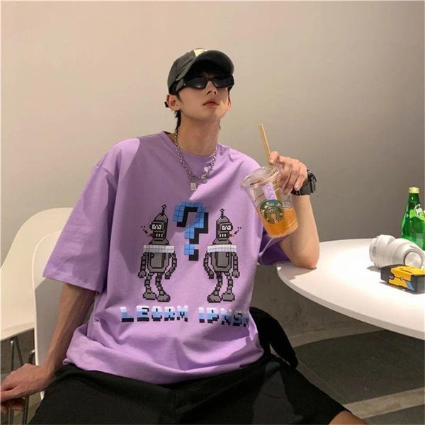 

men's t-shirts 100% cotton korean style casual loose high street tees hip hop vintage clothes summer letter print t-shirt oversized shi, White;black