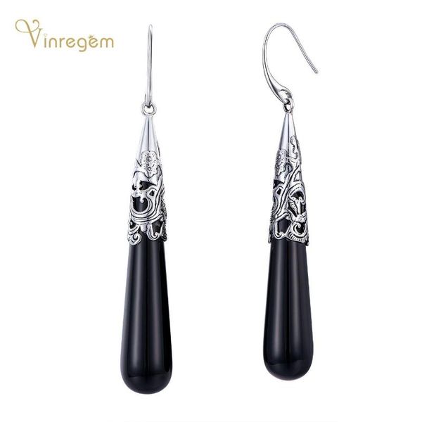 

dangle & chandelier vinregem vintage 100% 925 sterling silver water drop black agate gemstone wedding engagement earrings for women fine jew