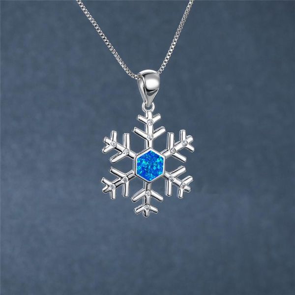 

charm female white blue pendant necklace rose gold silver color wedding cute crystal snowflake opal for women necklaces