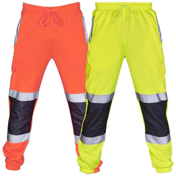 

reflective working pants men workwear work high visibility overalls cargo splicing tricolor trouser pants#g30 men's, Black