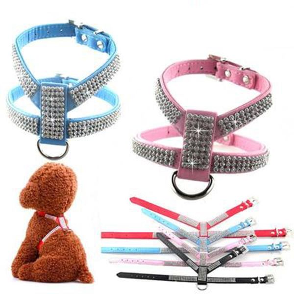

dog collars & leashes soft puppy rhinestone leather pet cat vest for small medium four colors to select clothes harness dogs