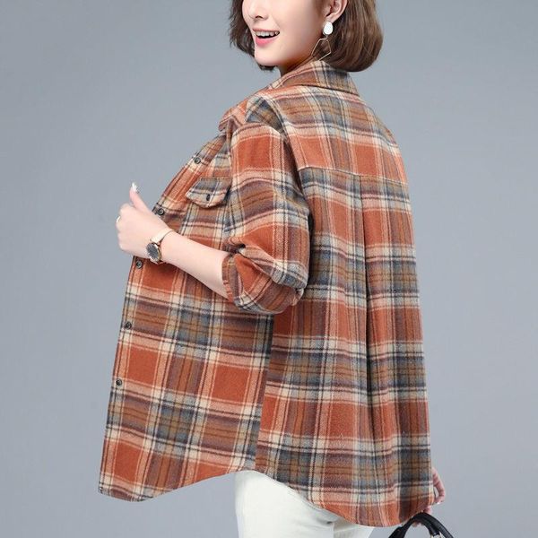 

women's blouses & shirts vintage plaid blouse women long-sleeved 2021 spring style ladies loose shirt plus size 3xl autumn casual femal, White