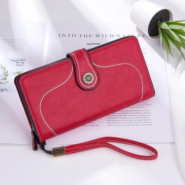 

women's wallet multi-functional large-capacity mobile phone bag fashion buckle money clip hand wallets, Red;black