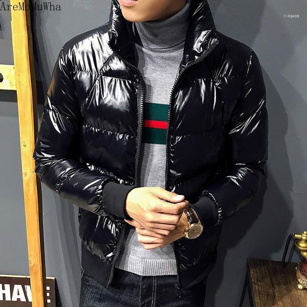 

aremomuwha 2021 winter coat men's short collar slim slimming warm padded cotton suit clothes qx12511, Tan;black