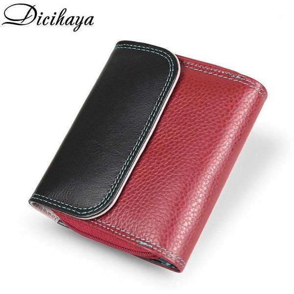 

wallets dicihaya genuine leather female vintage patchwork wallet zipper coin pocket card holder purse cowhide1, Red;black