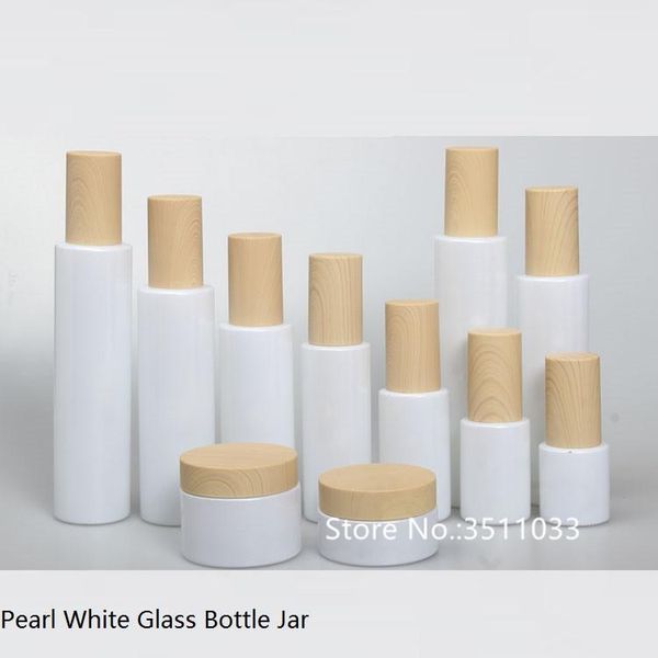 

storage bottles & jars 10pcs white glass toner bottle lotion pump press spray perfume cream jar plastic wooden color lid 30g 30ml 60ml