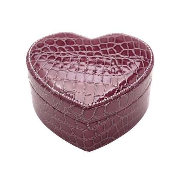 

jewelry pouches, bags heart shape 2 layers display crocodile pattern portable protective gift organizer box with mirror faux pu leather, Pink;blue