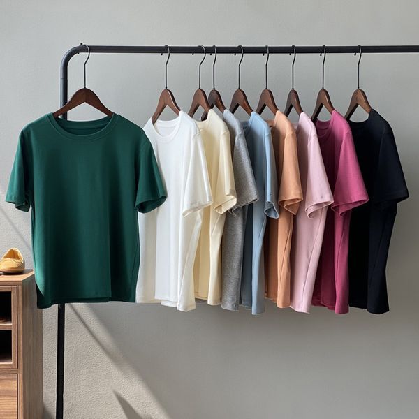 

women's t-shirt spring summer candy color woman cotton t-shirts round neck loose casual women solid coor basic for minimalist, White