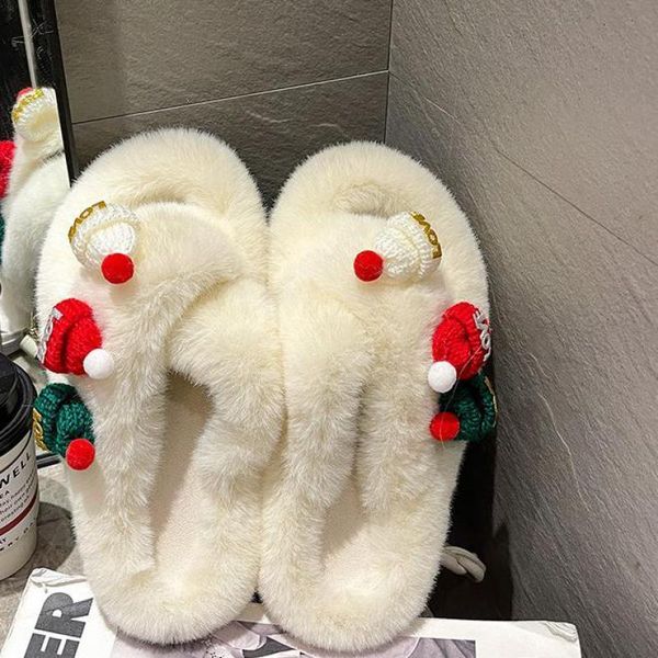 

slippers plush ladies warm non slip flip flops flat bottom women's sandals casual home slides ytmtloy indoor winter zapato mujer, Black