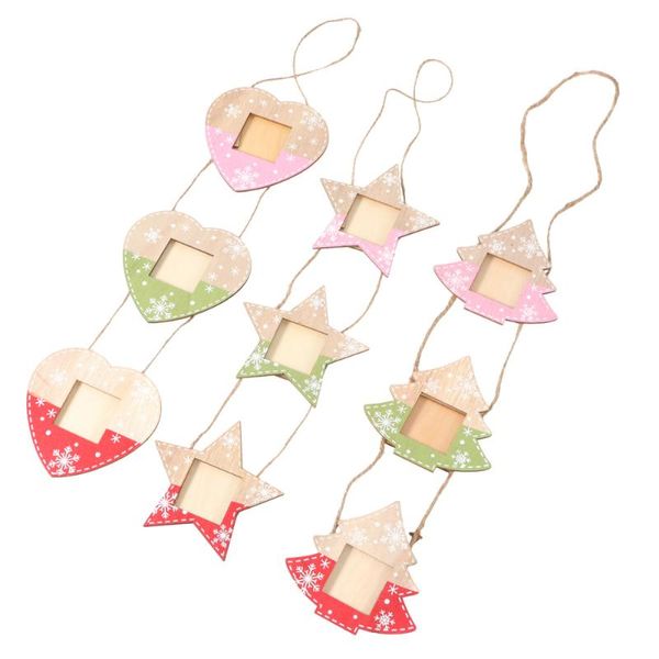 

frames 3pcs heart tree five-pointed star shape wooden painted po frame string christmas decoration