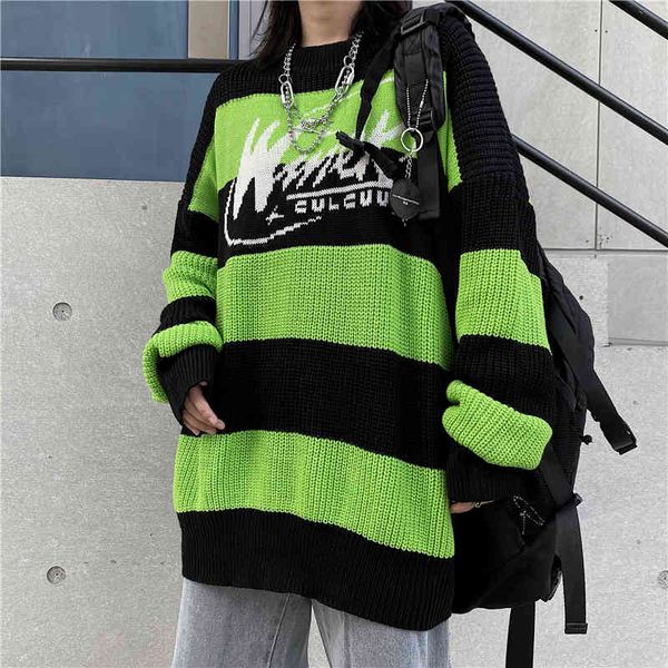 

womens sweater stripe letter casual harajuku pullover autumn dropshipping vintage punk hip hop streetwear korean clothing, White;black