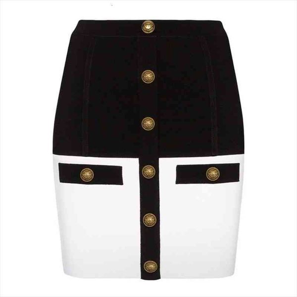 

high street designer skirt womens color block lion buttons mini skirt, Black