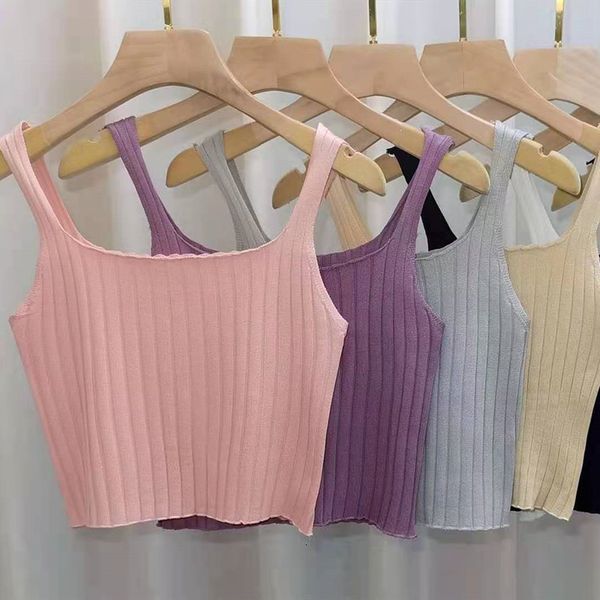 

women's tanks & camis womens rib knitted crop summer spaghetti strap knit tnmw, White