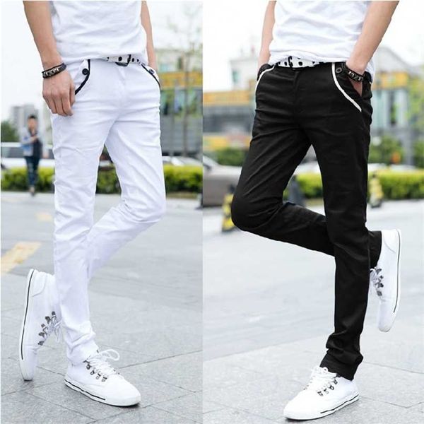 

wholesale fashion spring summer casual black white street wear twill trousers men pontallon homme skinny pencil pants 211108, Blue