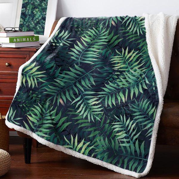 

blankets tropical jungle plants leaves palm green lamb flannel blanket warm soft cashmere sherpa throw on sofa bed bedspread
