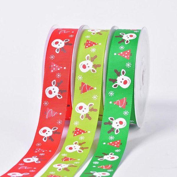 

hair accessories 100y/roll 25mm christmas elk deer print grosgrain ribbon for gift wrapping wedding decoration bows, Slivery;white