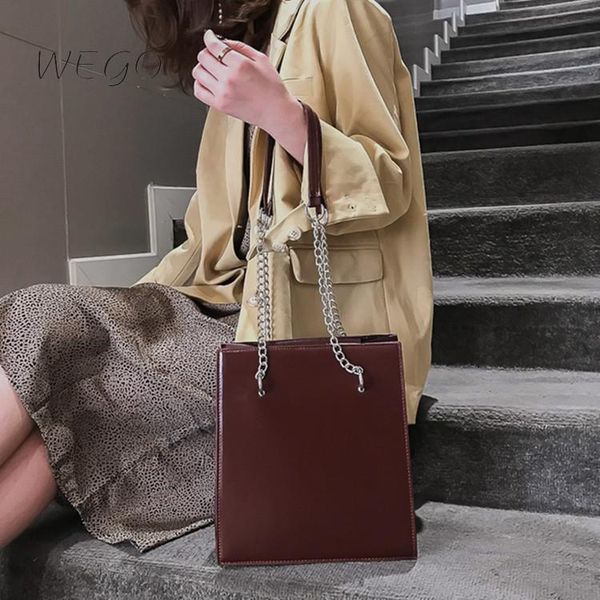 

vintage fashion female large tote bag 2021 quality leather women's designer handbag capacity chain shoulder bags cross body