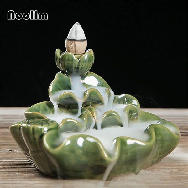 

fragrance lamps green and black small lotus ceramic backflow incense burner censer smoke waterfall holder home decor
