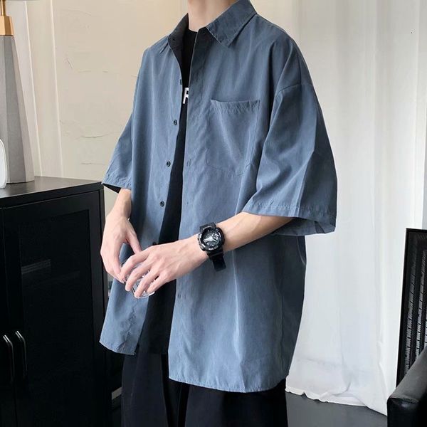 

men's casual shirts hong kong men's medium sleeve shirt, japanese retro style simple, single chest, loose, korean fashion, White;black