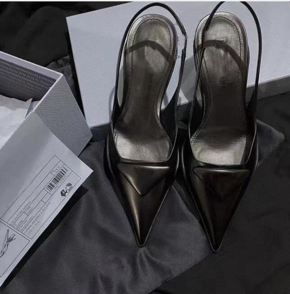 

2021s autumn women wedding dress party sandals pumps luxury designer shoes for lady comma heel brushed leather slingback pump pointed toe ru, Black
