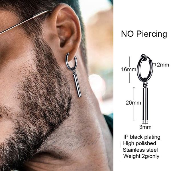 Homens Brinco Aço Inoxidável Bar Vara Huggie Brincos Onch Hoops para Homens Boy Streetwear Cool Hipster Homem Jóias