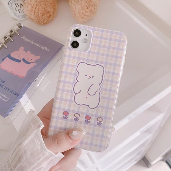 

cell phone pouches fashion cute plaid bear silicone soft case for 7 8 plus 2021 se x xr xs max 11 11pro 12 12pro pro mini