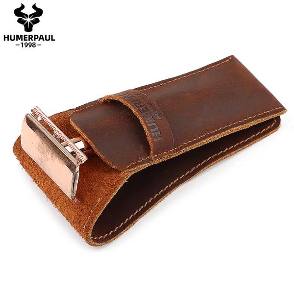 

bag parts & accessories genuine leather razor cover retro manual shaver protector shave storage case travel trip portable prevent scratch to, Black
