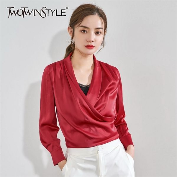 

black ruched spring shirt for women v neck long sleeve casual solid blouse female fashion clothing style 210524, White