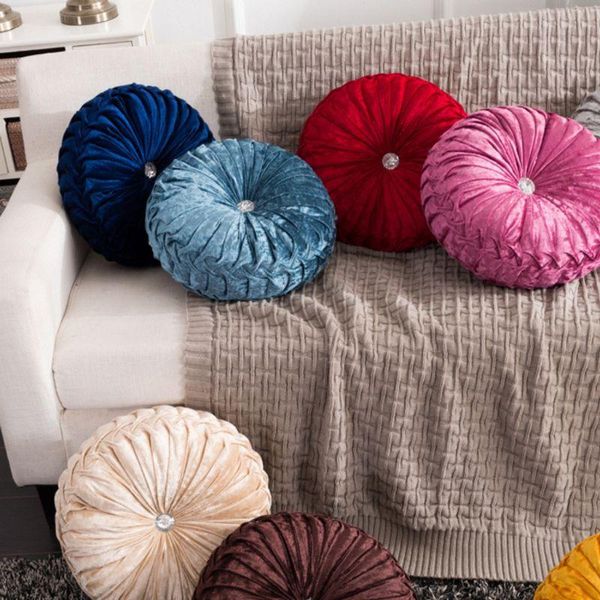 

cushion/decorative pillow european style throw luxury velvet cushion pleated fabric handmade round wheel pumpkin seat cushions m68e