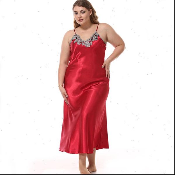 

large silk satin nightgown women sleepwear long nightdress lace sleepshirt summer night dress sleevepess sleeping for, Black;red
