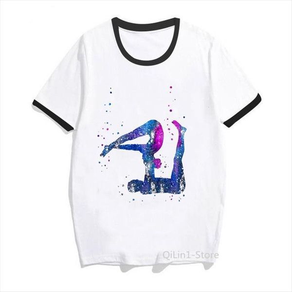 

watercolor couple yo ga printed mens t shirt and women graphic tees femme harajuku kawaii gymnastics sports white ringer diy, White;black