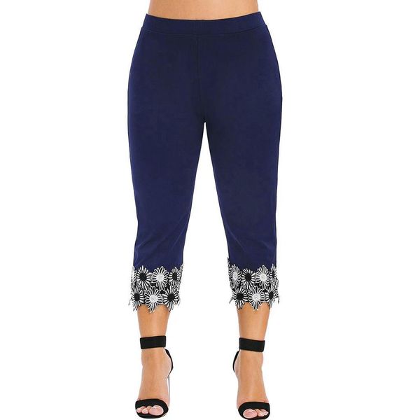

5xl plus size leggings womens pant fitness elastic high waist trousers sweatpants lace floral fashion casual pants, Black;white
