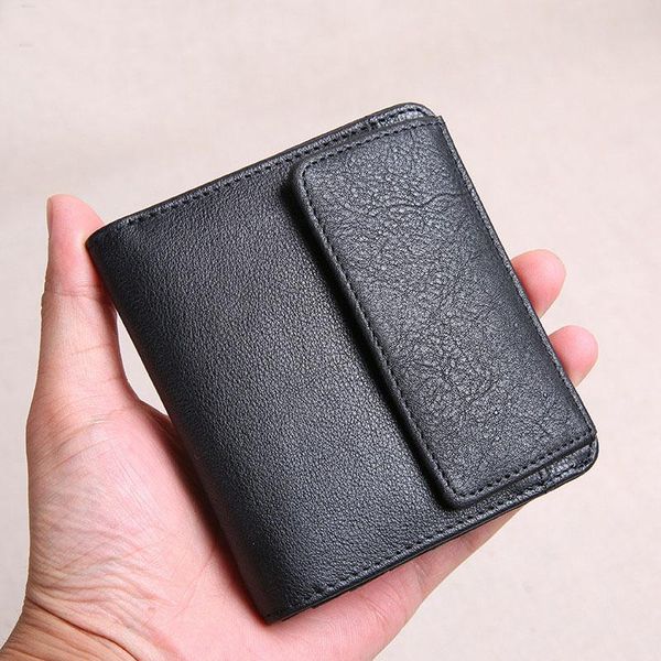 

wallets casual simple leather men's black small wallet luxury soft real cowhide youth students women's short card holder purse, Red;black