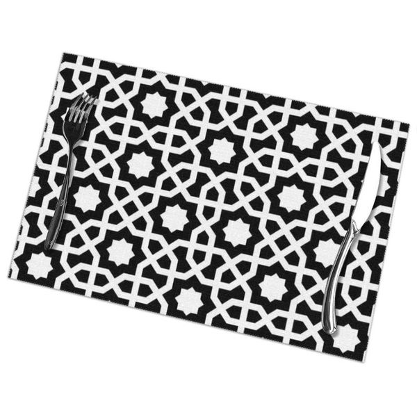 

6pcs placemat for dining table islamic thick line geometric pattern heat-resistant kitchen accessories mats & pads