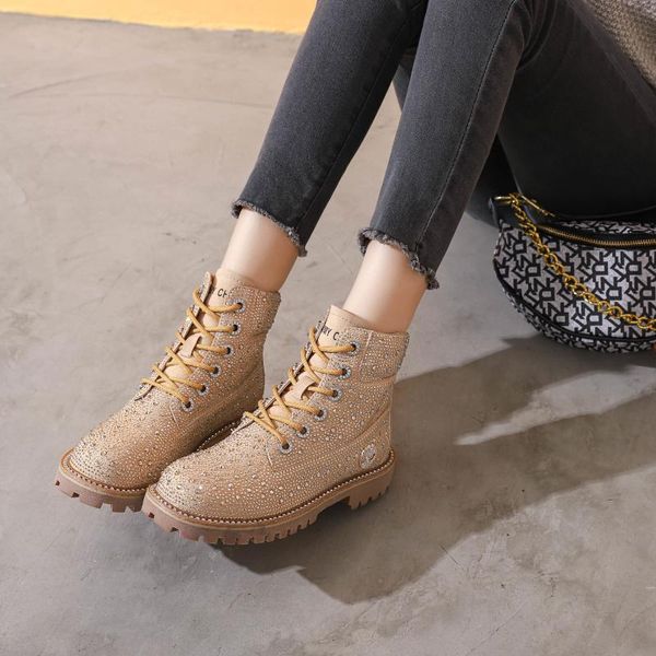 

boots web celebrity with the same name be worn leather women's shoes winter plush full drill rhubarb snow skid not to drop, Black